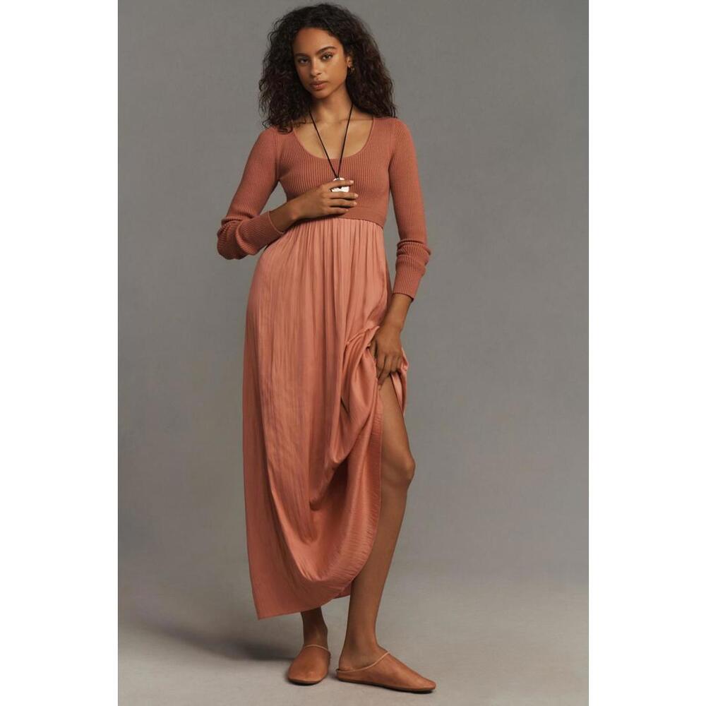 Anthropologie Twofer Rose Long-Sleeve Maxi Dress